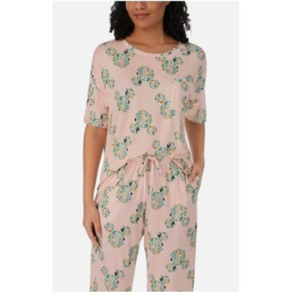 Disney Pajama Set Womens Small Pink Mickey Mouse Botanical Leaf Print‎ PJ Lounge - Picture 8 of 8